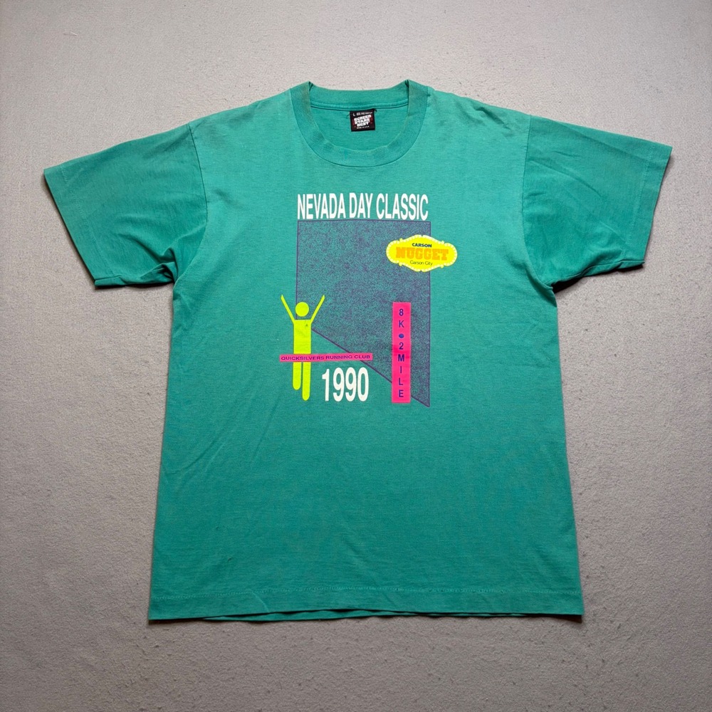 Screen Stars T Shirt Mens‎ L Teal Nevada Day Classic 1990 Vintage Single Stitch